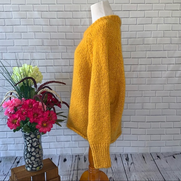 Zara Chunky Round Neck Knit Sweater Mustard Medium - Picture 4 of 7